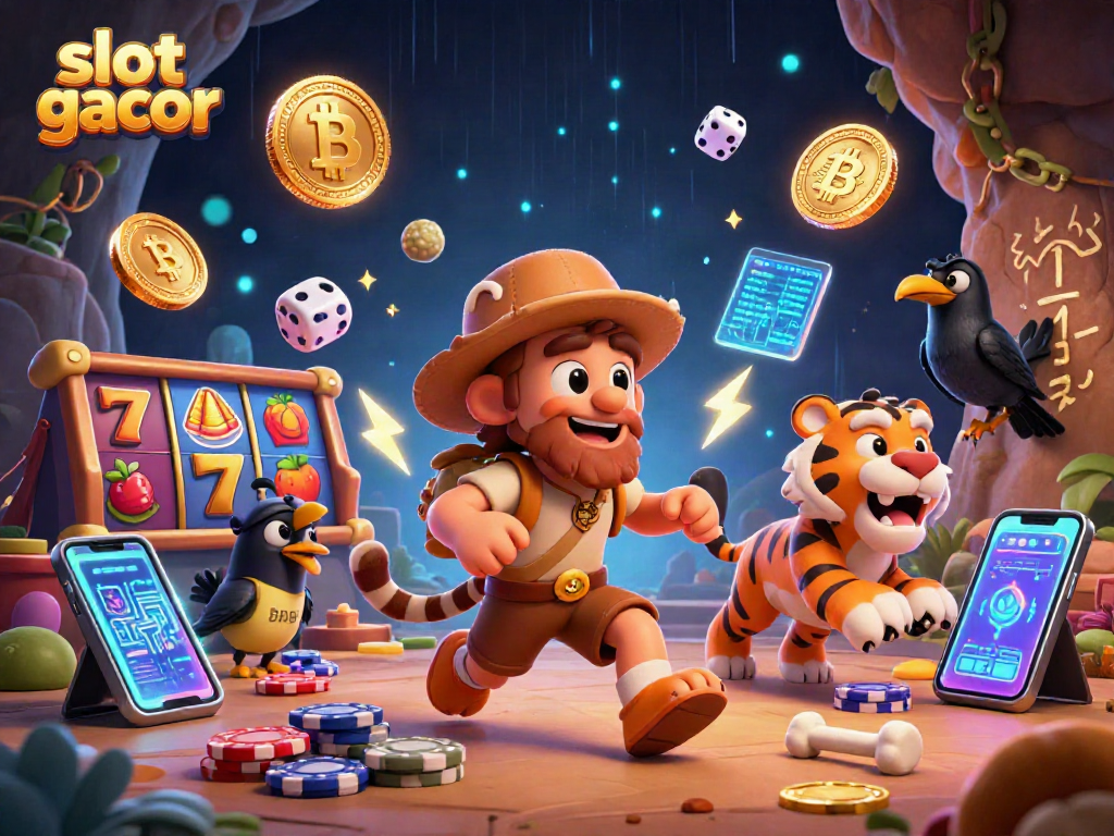 Engage with slot gacor gameplay featuring a dynamic prehistoric casino scene with illuminated elements.