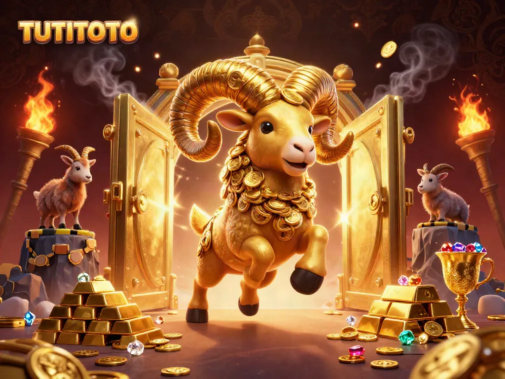 TUTITOTO showcases a golden ram charging through a treasure vault, symbolizing casino excitement.