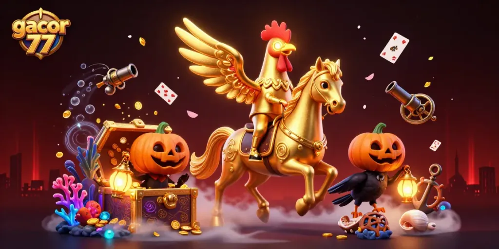 Gacor 77 menghadirkan ilustrasi kasino yang menarik dengan karakter ayam emas yang legendaris dan detail yang memukau.