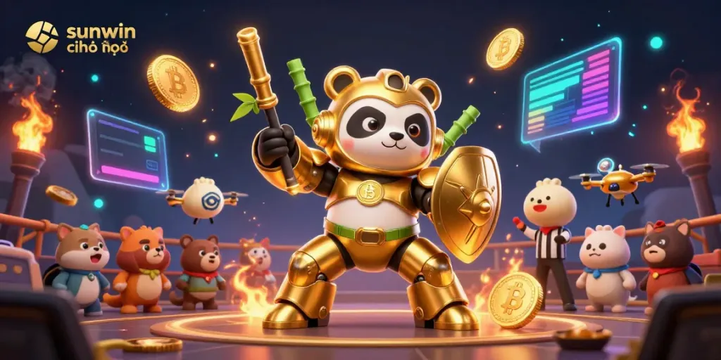 Engage with sunwin chính thức in an exciting 3D gaming arena representing lively online gambling activities.