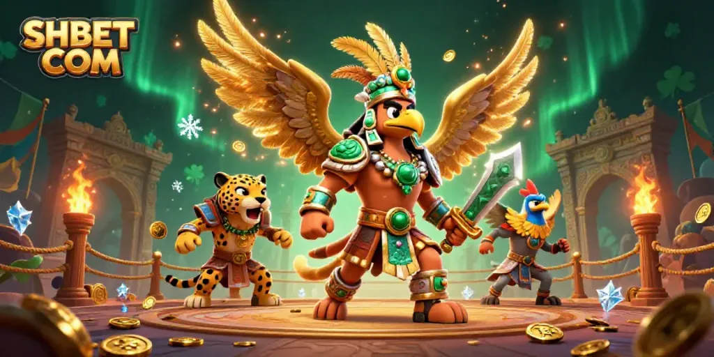 Engage with thrilling casino games at SHBET COM, featuring action-packed characters in a vibrant atmosphere.