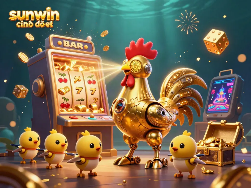 Experience the exciting world of sunwin chính thức with a futuristic robot and dynamic casino elements.