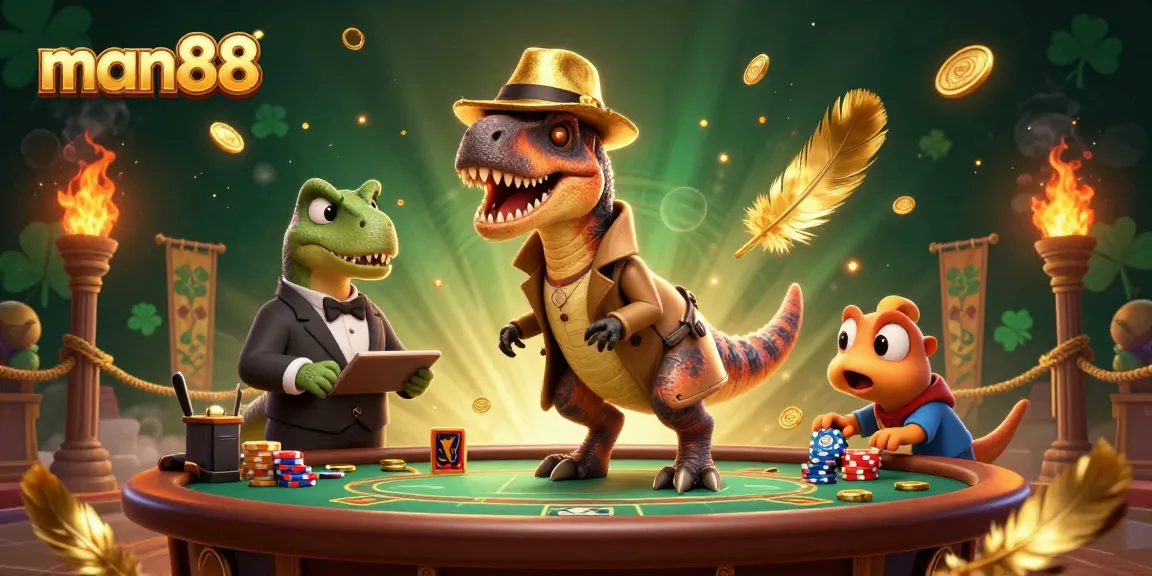 Experience man88's thrilling blackjack under a vibrant 3D casino scene filled with action and intrigue.