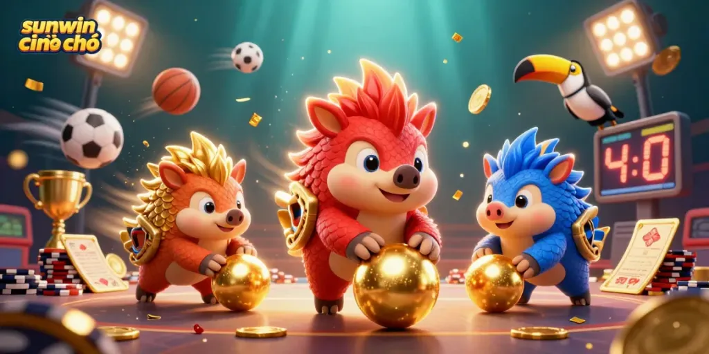 Engage in thrilling gameplay with sunwin chính chủ featuring rival pangolins and colorful casino elements.