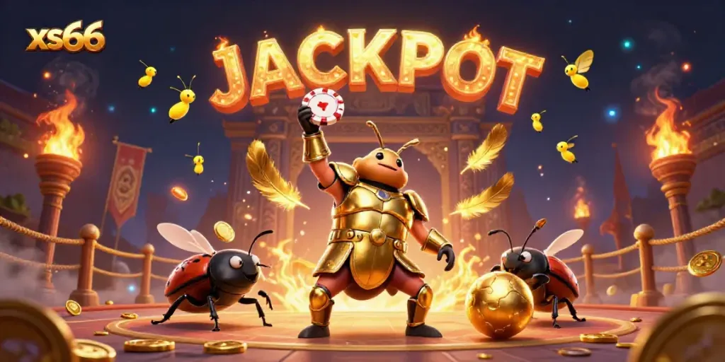 Experience the excitement of the xs66 casino with a vibrant 3D beetle scene celebrating a jackpot.