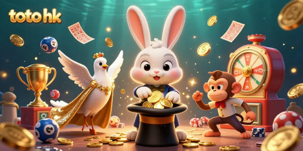 Menangkan permainan lotere dengan toto hk sambil menyaksikan kelinci penyihir mengeluarkan koin emas dan karakter menarik lainnya.