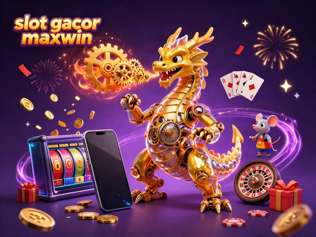 Engage with slot gacor maxwin, featuring a golden dragon and casino elements in an exciting 3D scene.