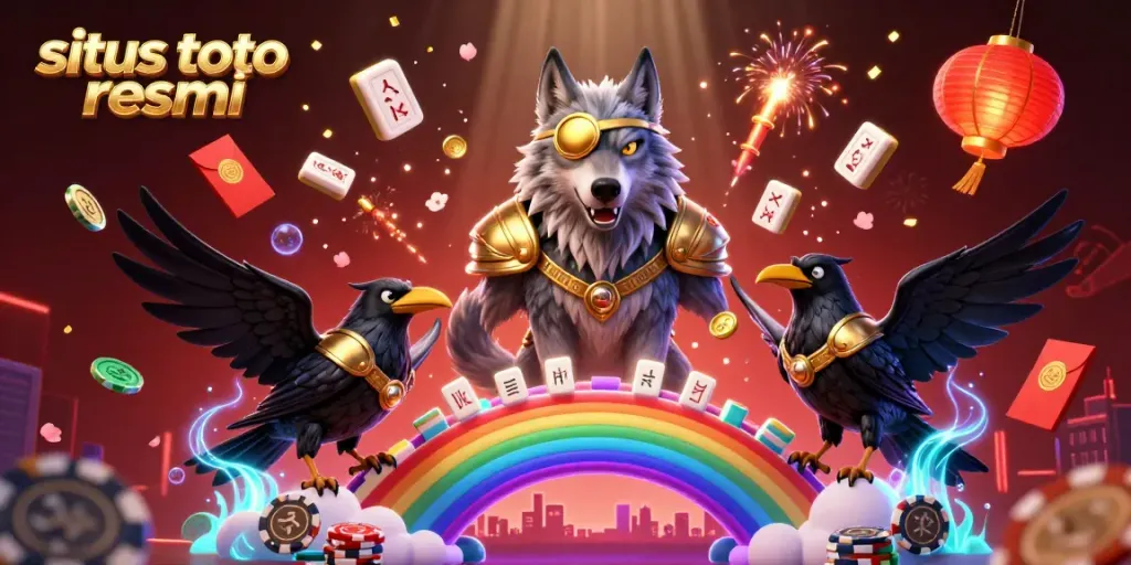 Sites toto resmi emanates vibrant energy in a dynamic casino scene featuring Odin, his ravens, and floating game elements.