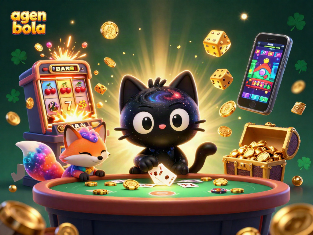 Menggandakan kemenangan agen bola dengan kucing hitam galaksi dan rubah nebula di meja kasino cosmic.