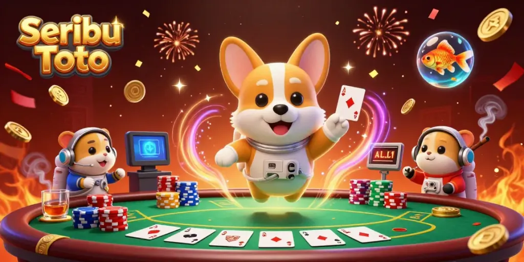 Experience the excitement of Seribu Toto in a vibrant space casino scene filled with poker fun.