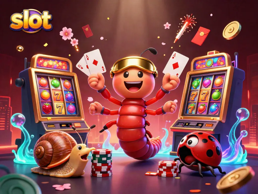 Slot memikat dengan dealer dan simbol keberuntungan dalam suasana kasino yang ramai.