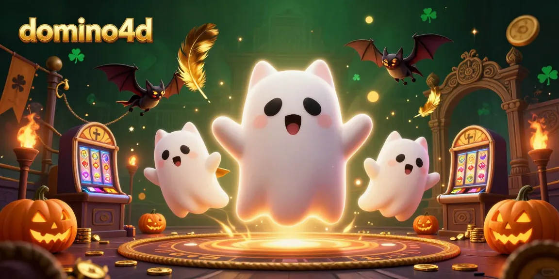 Menangkan permainan di domino4d dengan ilustrasi kasino di mana kucing hantu dan kelelawar vampir beraksi!