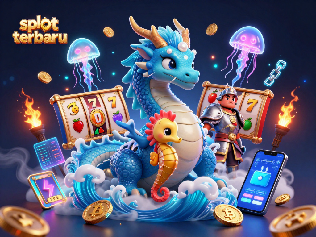 Play along vibrant slot terbaru elements with a fantastic dragon and coral knight in an exciting casino scene.