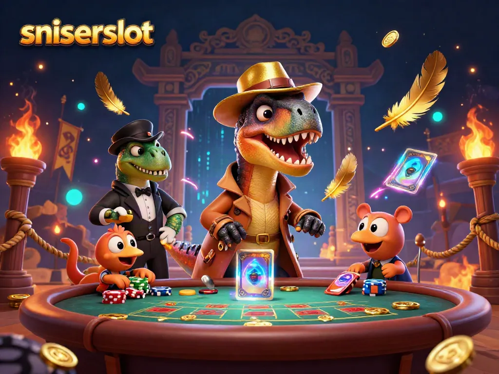 Sniperslot menghadirkan pengalaman bermain kasino yang menarik dengan karakter kartun dinosaur yang penuh aksi.
