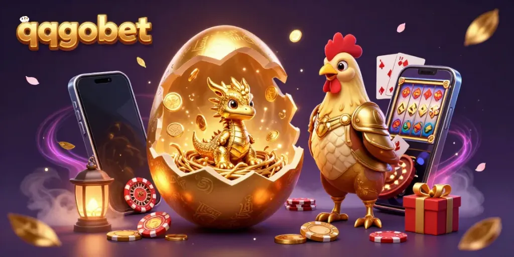 Experience the excitement of qqgobet with golden dragon and poker chips in a vibrant casino scene.