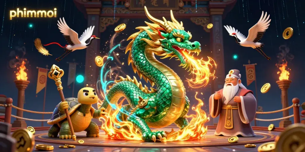 Enjoy phimmoi as the jade dragon breathes fire amidst a vibrant casino scene