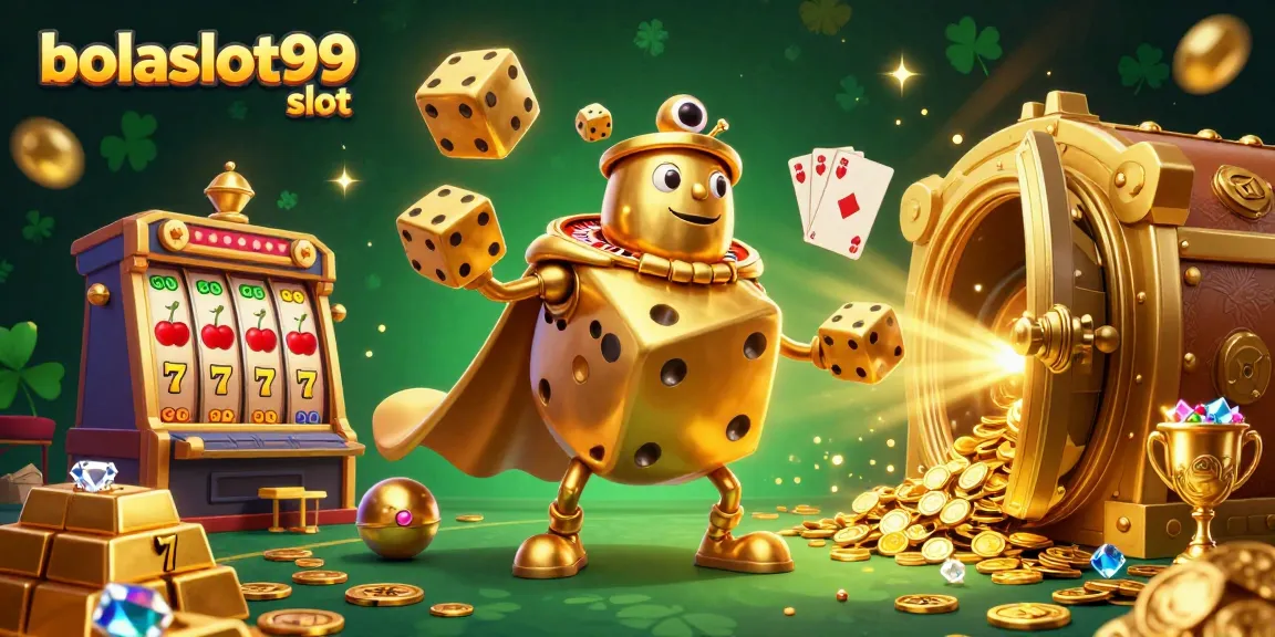 Experience the excitement of bolaslot99 slot with dynamic scenes of golden dice and vibrant casino elements.