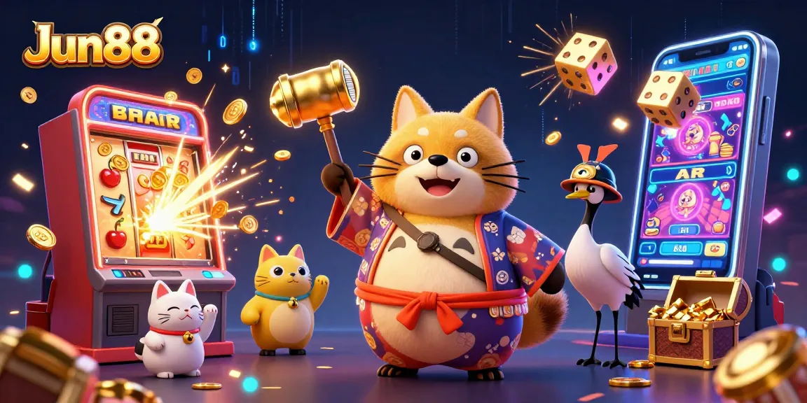 Experience thrilling gaming action with Jun88 in this vibrant 3D casino illustration.