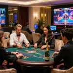 Link LUXURY777 dalam suasana mewah dengan pemain menikmati permainan judi online dan suasana yang elegan.