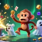 Visualisasi menarik dari situs toto togel dengan karakter hantu dan anjing pemburu dalam suasana kasino.