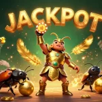 Spin and win at dipo4d with a victorious beetle champion celebrating a poker chip jackpot!