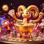 Experience exciting online roulette with a vibrant 3D scene of characters and casino elements.
